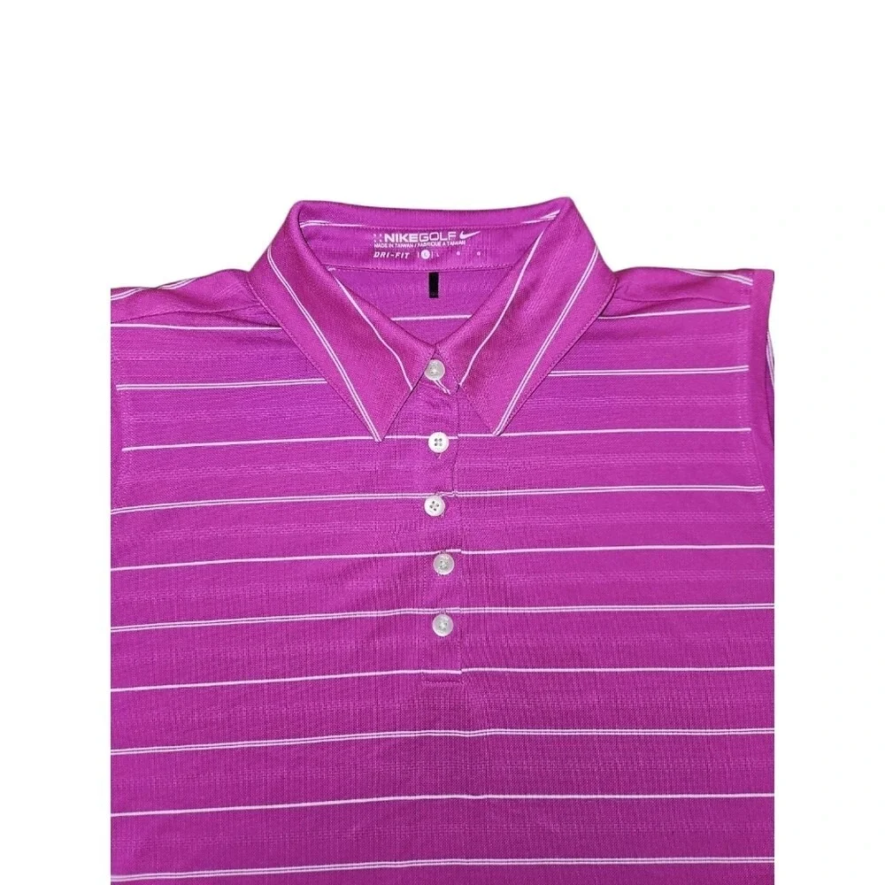 Nike Golf Dri-Fit Women's Sleeveless Pink Striped Polo‎ Size Large